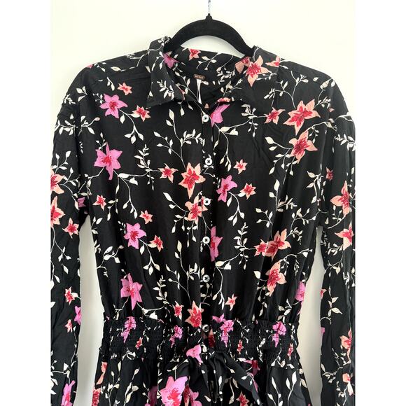 NWT Free People Lighten Up Floral Mini Dress, Long Sleeves, Black, Size SMALL - Picture 2 of 6